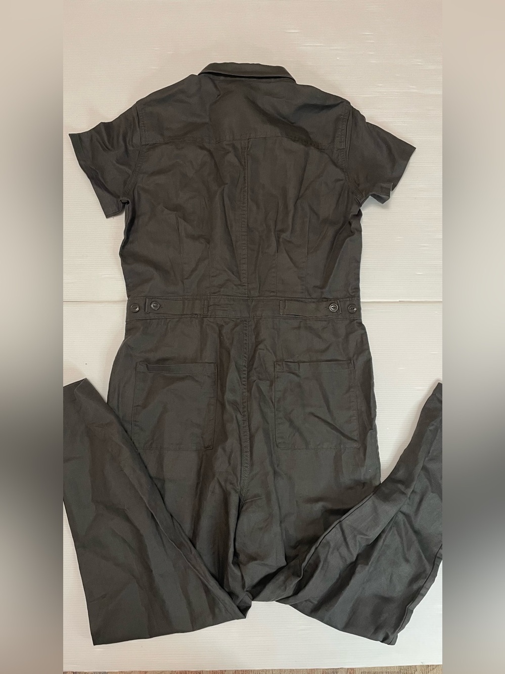 QUINCE Cotton Linen Twill Short Sleeve Coverall Jumpsuit S Charcoal Grey - Picture 6 of 15